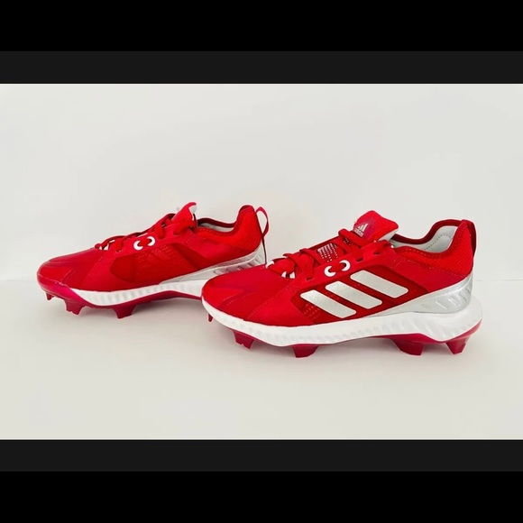 Adidas Women’s PureHustle W TPU Softball Cleats Red Silver White FV9045 - Picture 2 of 5
